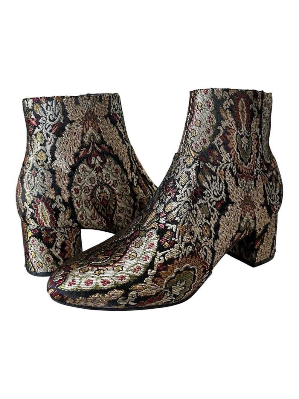 Unisa Gold Fabric Metallic Brocade Ankle Boots - Gold and Black Multi